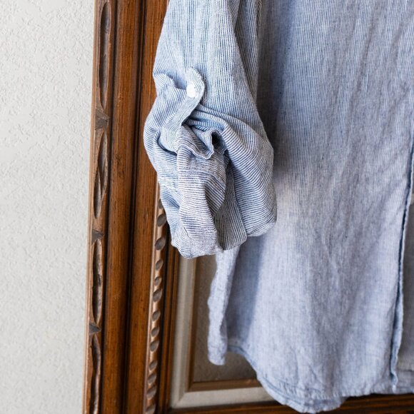 Magaschoni Men’s Shirt Size Large Linen Blend Button Up Roll Tab Long Sleeve Top - Picture 3 of 7